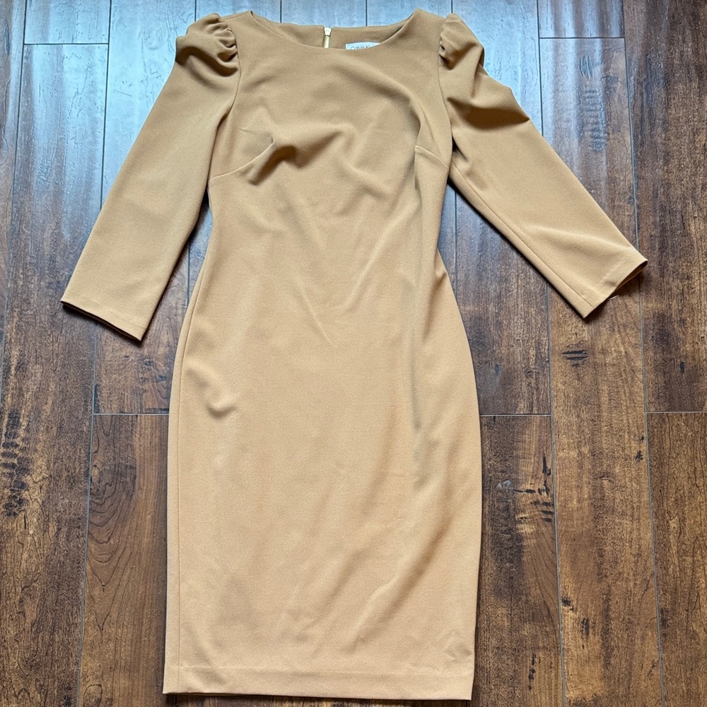 Calvin Klein Tan Long Sleeve Dress
